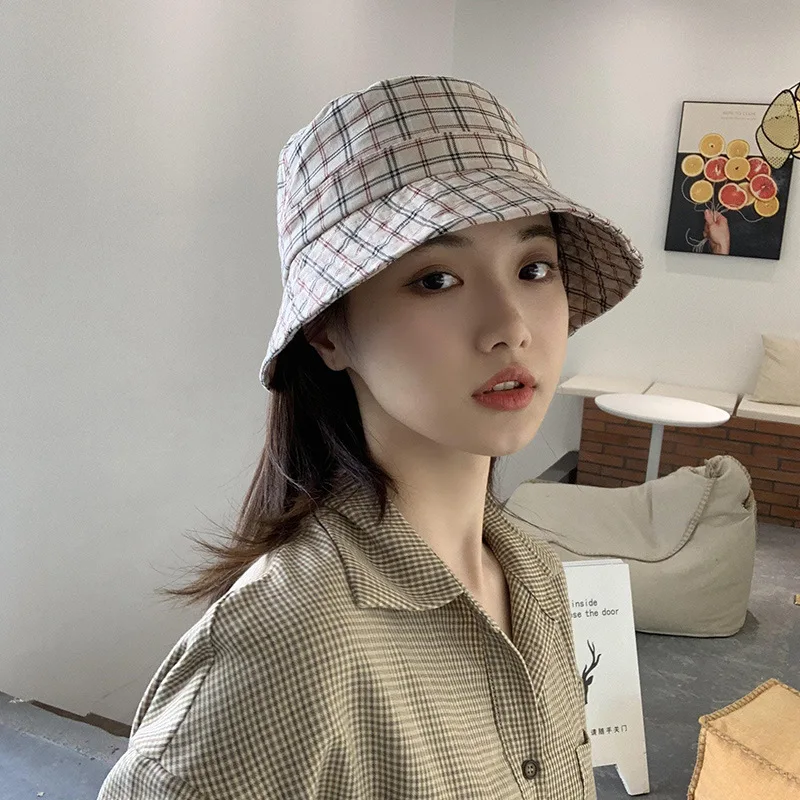 Men Women Fashion Bucket Hat Bucket Hip Hop Cap Plaid Hat Female Fishing Fisherman Hat