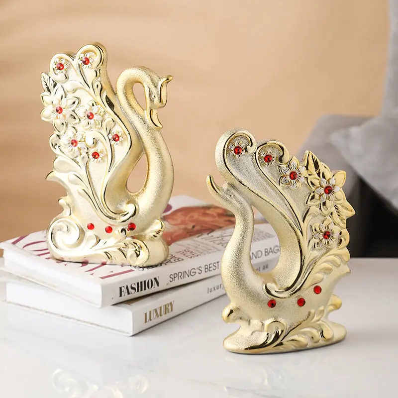 Керамические позолоченные ваза в форме лебедя для современных алмаз орнамент