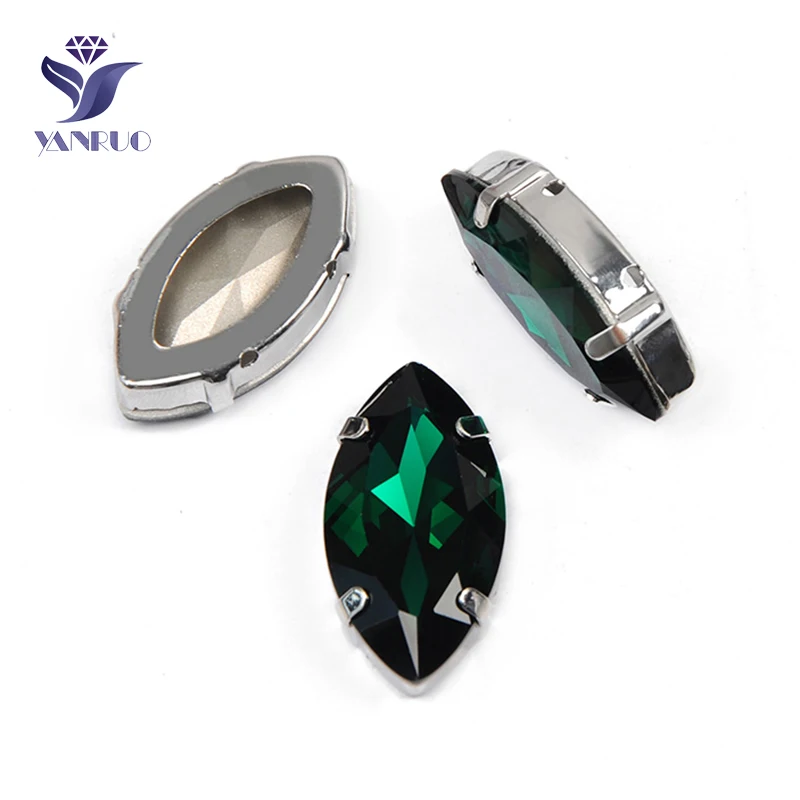 Emerald Yanruo 4227 в огранке маркиза, пришивной Камни DIY Точка назад Лошадь Глаза стекло шитье стразами Кристаллы большие стразы для рукоделия - Цвет: Emerald
