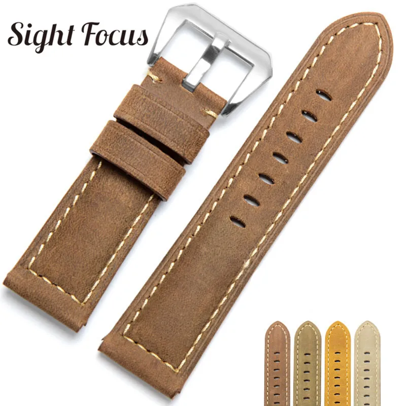 

Ремешок для мужских часов ручной работы, браслет из телячьей кожи Крейзи Хорс, Т-образный браслет, коричневый, 22 мм 24 мм 26 мм