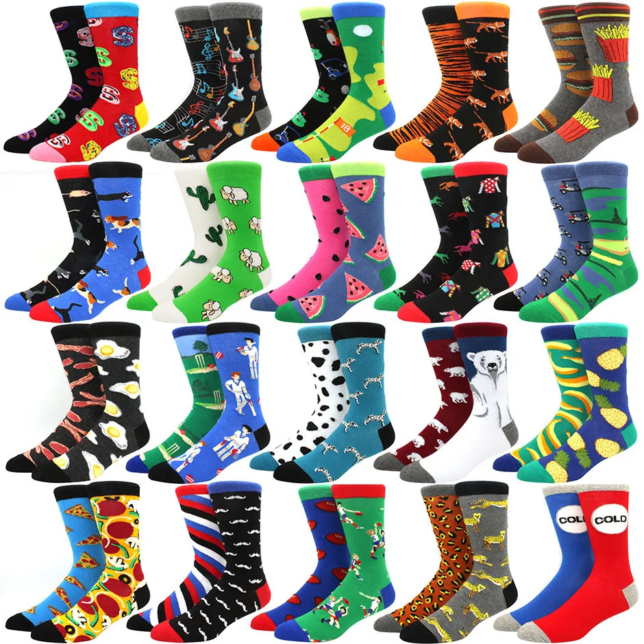 

High Quality Combed Cotton Socks food Pattern Long Tube Funny Happy Men Socks Novelty Skateboard Crew Casual Crazy Socks