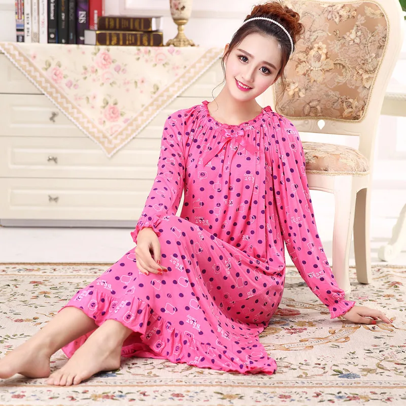 

Spring Autumn Cotton Modal Nightdress Nightgown For Women Long Sleeve Loose White Princess Home Wear Sleepwear Sleepdress