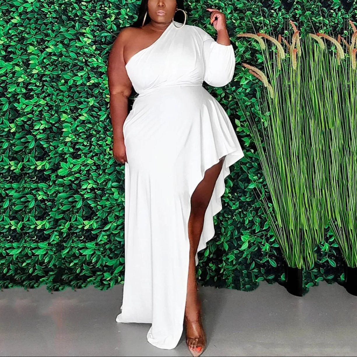 

4XL 5XL Plus Size Dresses Women Large Big Size One Shoulder High Waist High Split Asymmetrical Evening Night Party Long Dress
