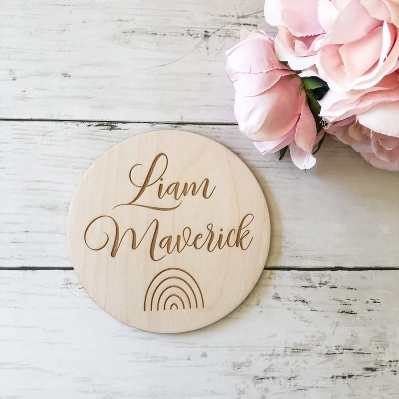 

Custom Baby Name Rainbow Wood Baby Name Sign Newborn Round Announcement Sign