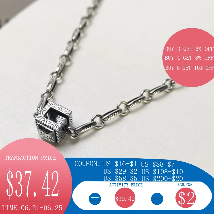 

S925 Sterling Silver women's Pendant Necklace, lovers' birthday party, 1:1 men's Retro g Pendant Necklace