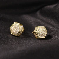 six geometric bling bling iced out cubic zircon mirco pave prong setting brass earrings fashion hip hop jewelry be021