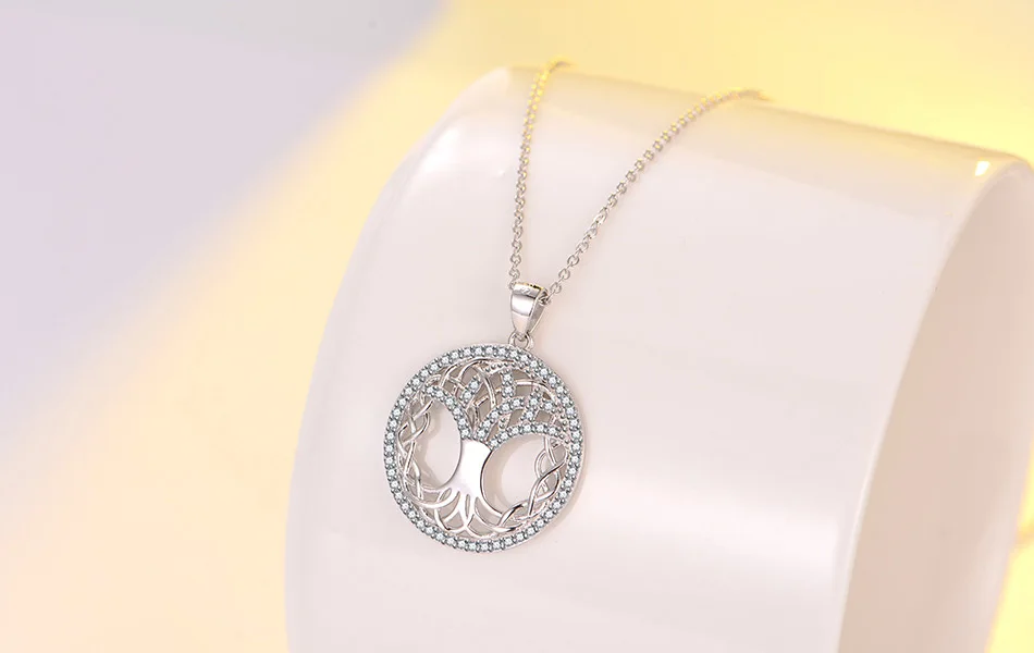 LADYCHIC, классический, 925 пробы, серебряный, дерево жизни, круглый кулон для женщин, мама, прозрачный, CZ, массивное ожерелье, хорошее ювелирное изделие, LNS1041