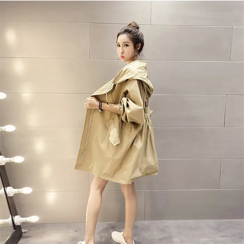 

Women's Spring Autumn Korean Casual Bodycon Long Sleeve Hooded Jackets Coats 2021 Ladies Fashion Long Windbreaker Clothing xxxl