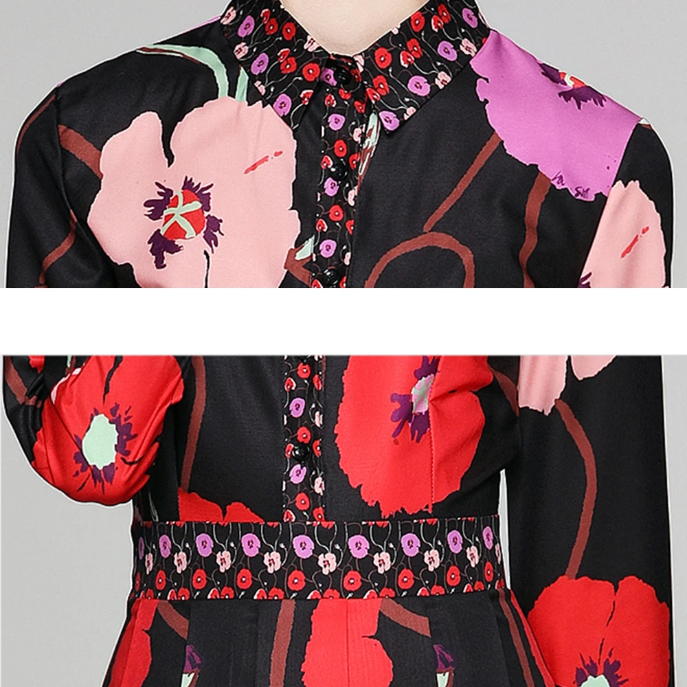 

Banulin New 2021 Spring Runway Long Dress Women's Turn Down Neck Long Sleeve Vintage Floral Print Casual Holiday Party Dresses