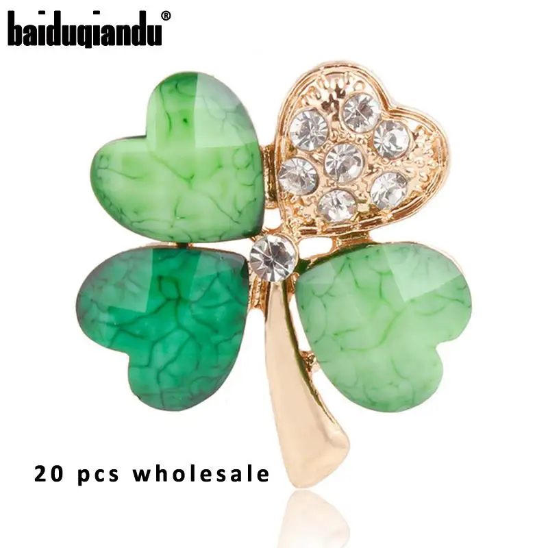 20 pcs Wholesale Geen Plants Clover Brooches Lapel Pins for Hijab Suit Dress Hat Bags Decoration Jewelry Accessories