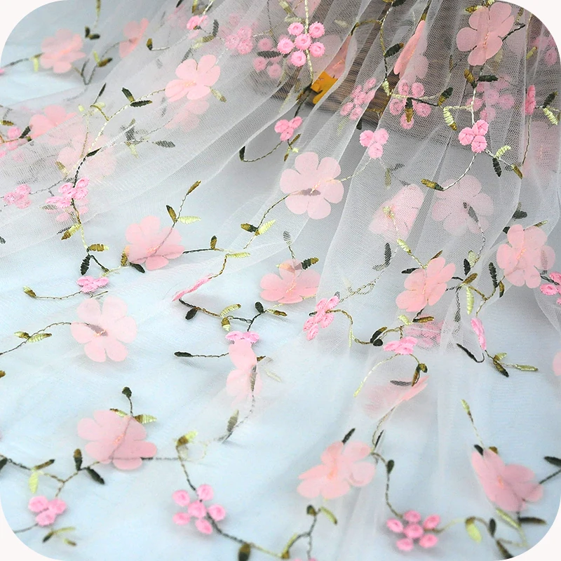 Шифоновая сетка с цветочной вышивкой кружевной Материал сделай сам ткань для