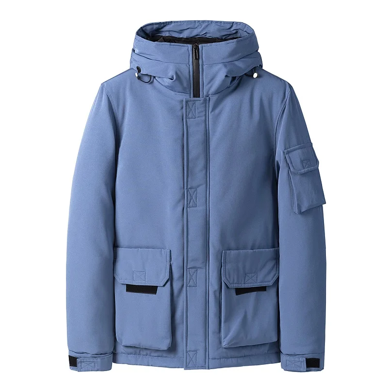 

Cotton Jacket Men's Autumn and Winter New Hooded Fashion Korean Style Tooling Jacket Cotton Jacket Solid Color Thick Loose Coat