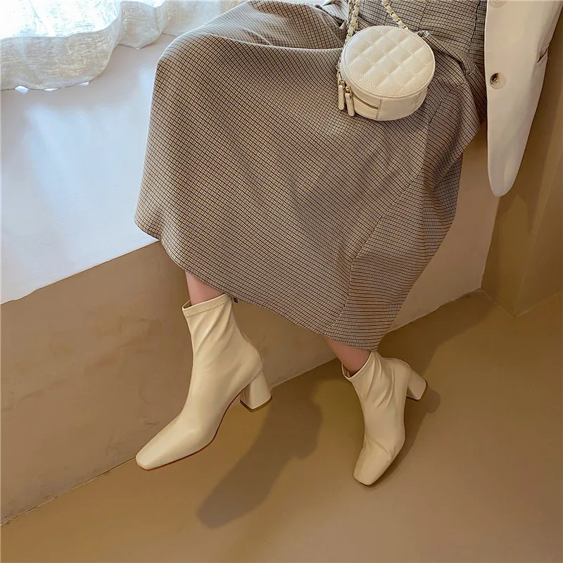 

FEDONAS Elegant Winter 2020 Women Newest Ladies Boots Back Zipper Brand Design Thick Heels Pumps Working Basic Retro Shoes Woman