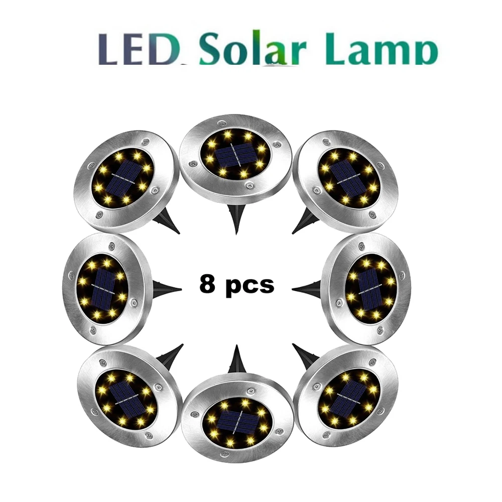 

2-8pcs 8 led Solar Powered Ground Light 8 Led Pathway Floor Light Underground LampsOutdoor Garden Landscape Garden Lawn Lamp sma