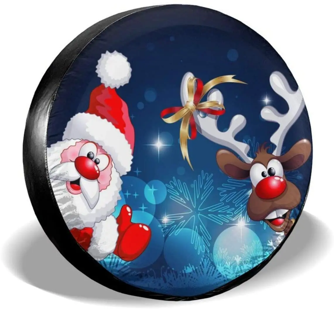 

Merry Christmas Santa Claus Deer Spare Tire Cover Waterproof Dust-Proof UV Sun Wheel Tire Cover Fit for Jeep,Trailer, 16 Inch