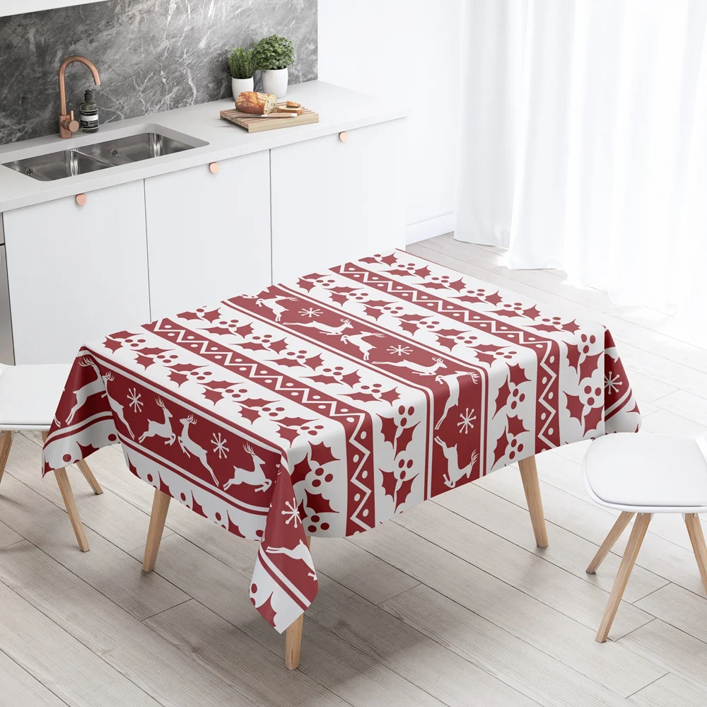 

Red Christmas Deer Tablecloth for Table Cloth Cover Decoration Waterproof Decor Dining Rectangular Anti-stain Kitchen Oilcloth