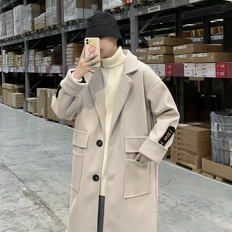 

Men's coat 2020 Autumn winter new slim middle and long lovers' coat loose casual lapel personality youth men's wear