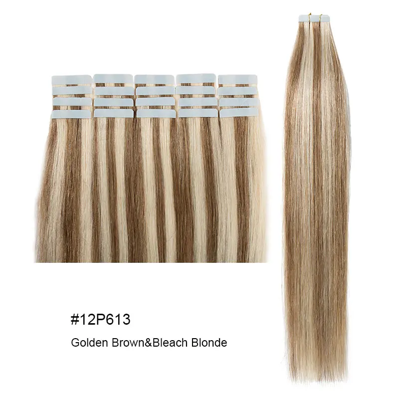 12p613 SEGO 1"-24" прямые человеческие волосы для наращивания на ленте, не Реми, на клейкой основе, невидимые, ПУ кожа, бесшовные волосы для наращивания - Цвет: 12p613