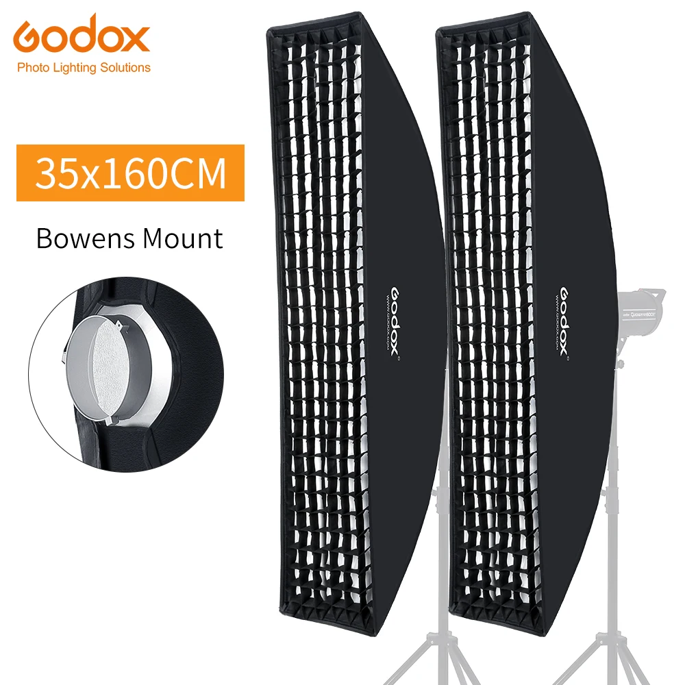 

2 шт. godo x 35x160 см 14 "x 63" полоска в виде пчелиных сот с Honeycomb софтбокс с решеткой с быстрой установкой Bowens Mount триггер для студийной вспышки DE300 DE400...