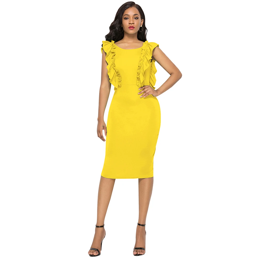 Yming Women Summer Dress Cocktail Sexy Backless Dresses Ruffled O Neck Vestidos Bodycon Plus Size Robe Femme | Женская одежда