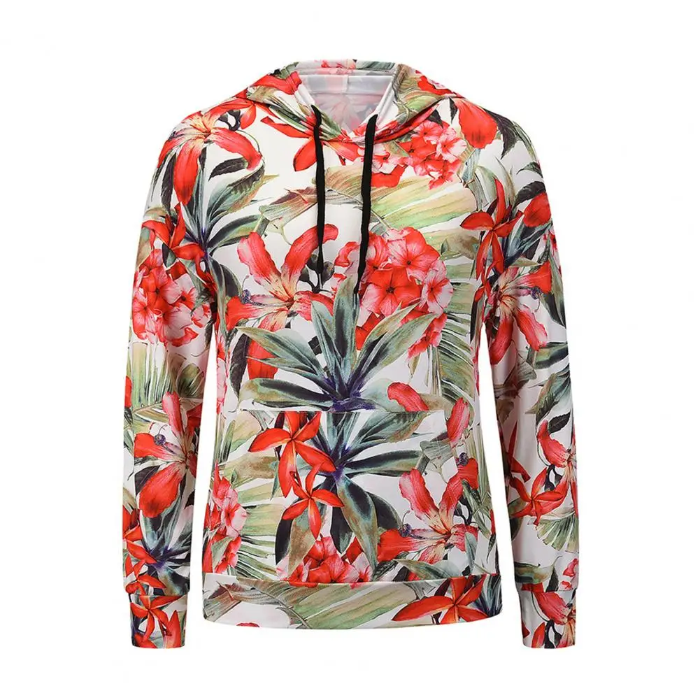 

Women Sweatshirt 2021 Hoodie Subtropical Leaf Print Hooded Autumn Winter Large Pocket Drawstring Sweatshirt Sportswear