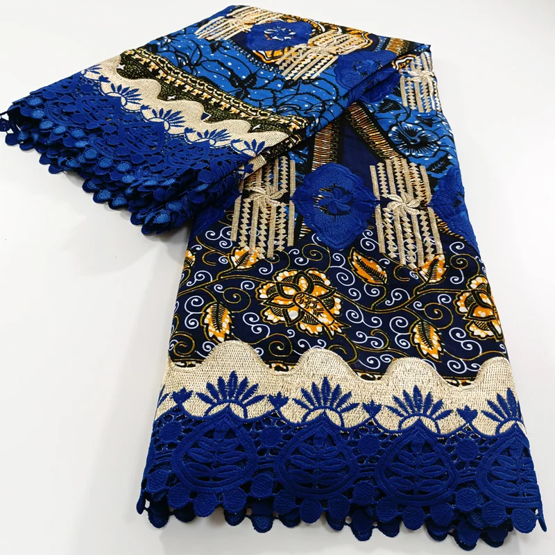 

New Fashion Ankara Wax Lace Fabric 6yards African Nigerian 100% Cotton Wax Print Fabric Guipure Lace With Wax Fabric