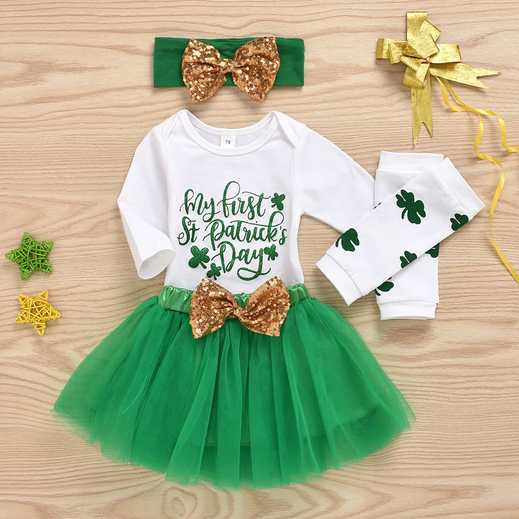 Комплекты для Дня Святого Патрика комбинезон новорожденных девочек юбка-пачка