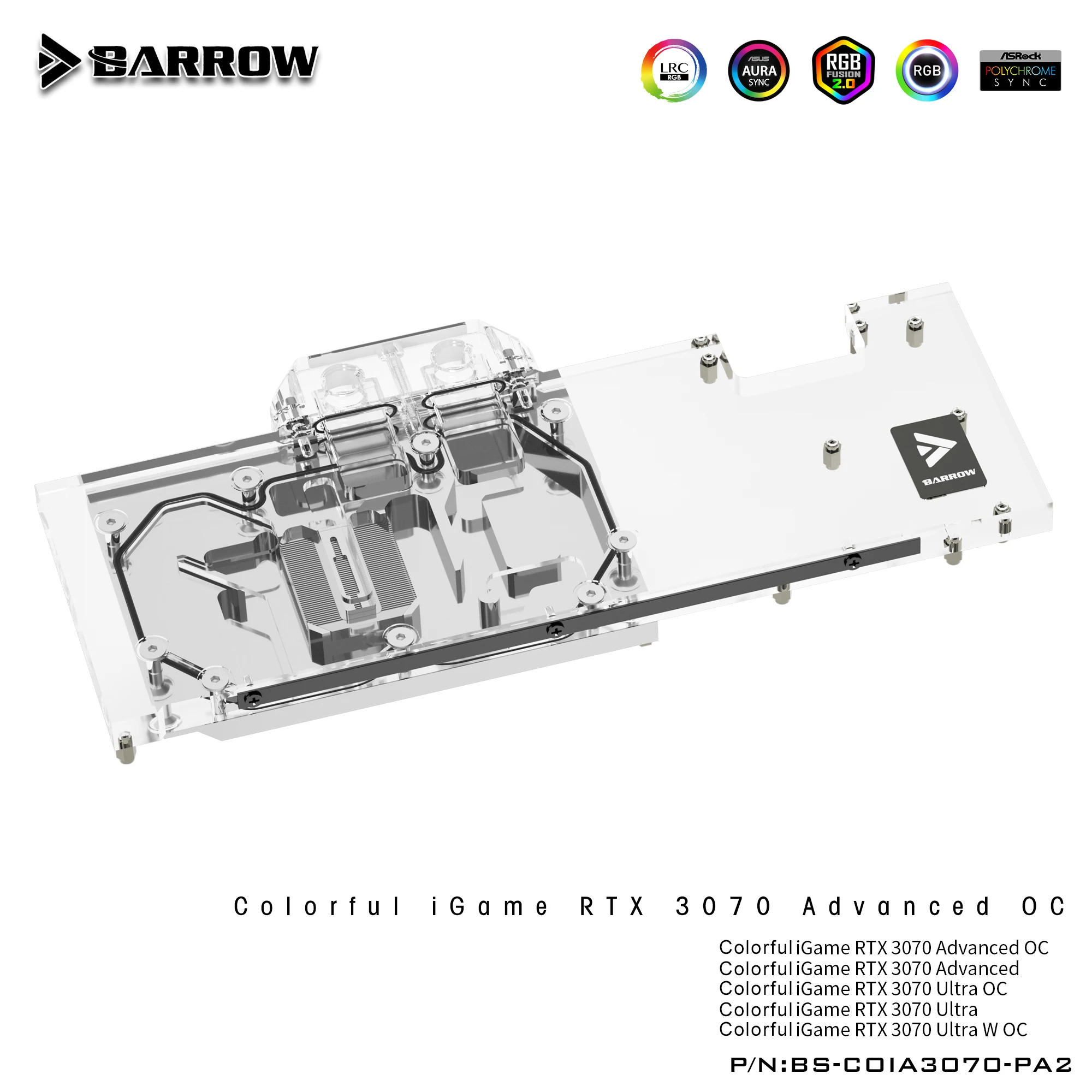 

Водяной блок Barrow GPU для цветной iGame RTX 3070 Advanced/Ultra OC графическая карта, медный радиатор водяного охлаждения