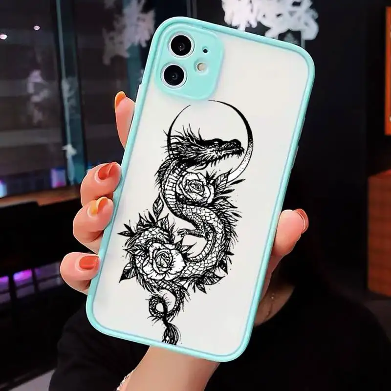 

Fashion Dragon Animal Pattern Phone Cases Matte transparent For blue iPhone 12 Mini 11 Pro XR XS Max 7 8 Plus X Back Cover