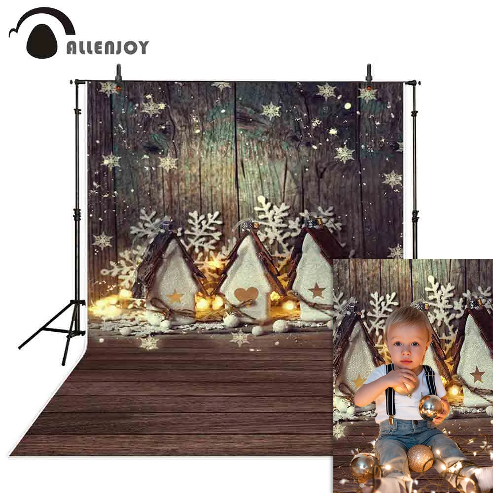 Allenjoy Рождественский фон для фотосъемки праздничные маленькие домики деревенский деревянный праздничный Декор фотосъемка реквизит