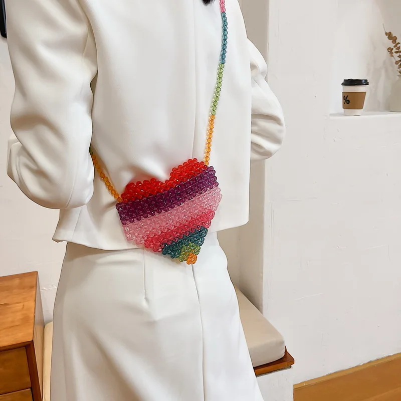 Сумка Кроссбоди ручной работы с бисером маленькая плетеная пляжная Радужная