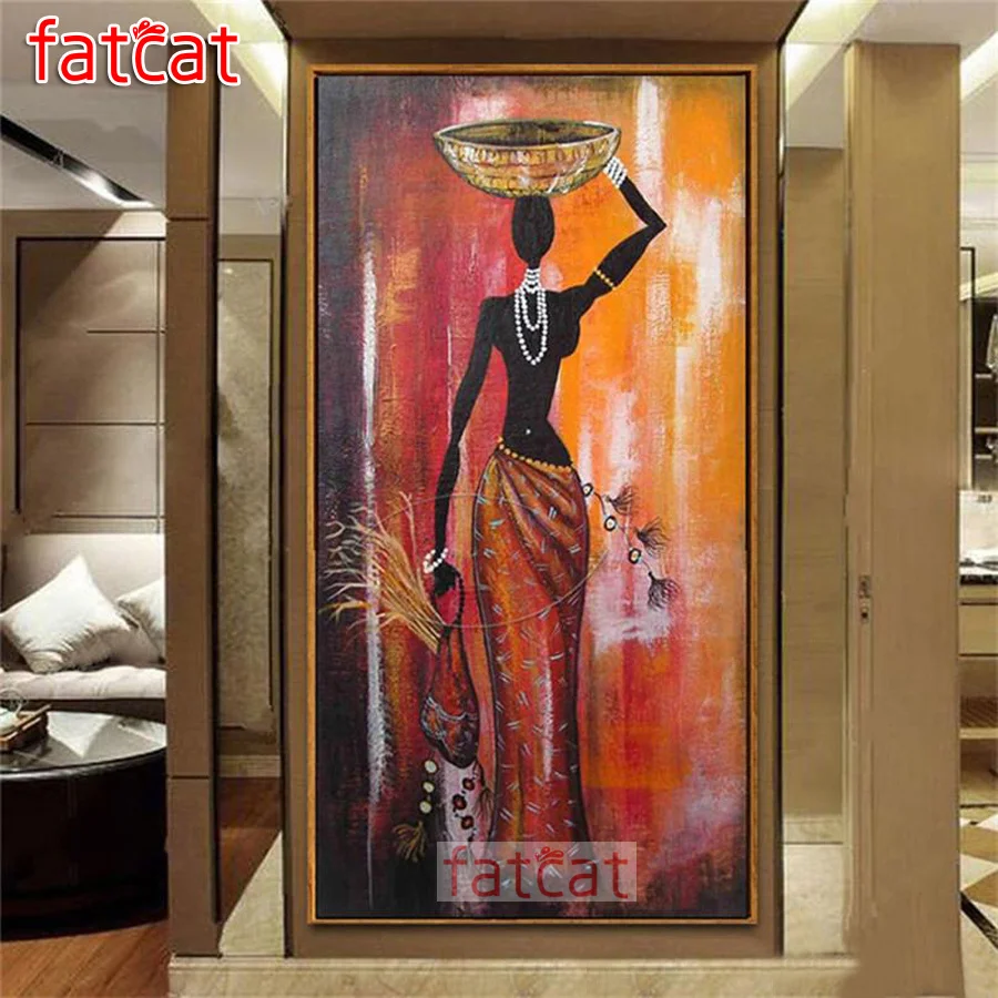 

FATCAT абстрактная Африканская женщина большая алмазная живопись своими руками полная квадратная круглая вышивка 5d алмазная вышивка распрод...