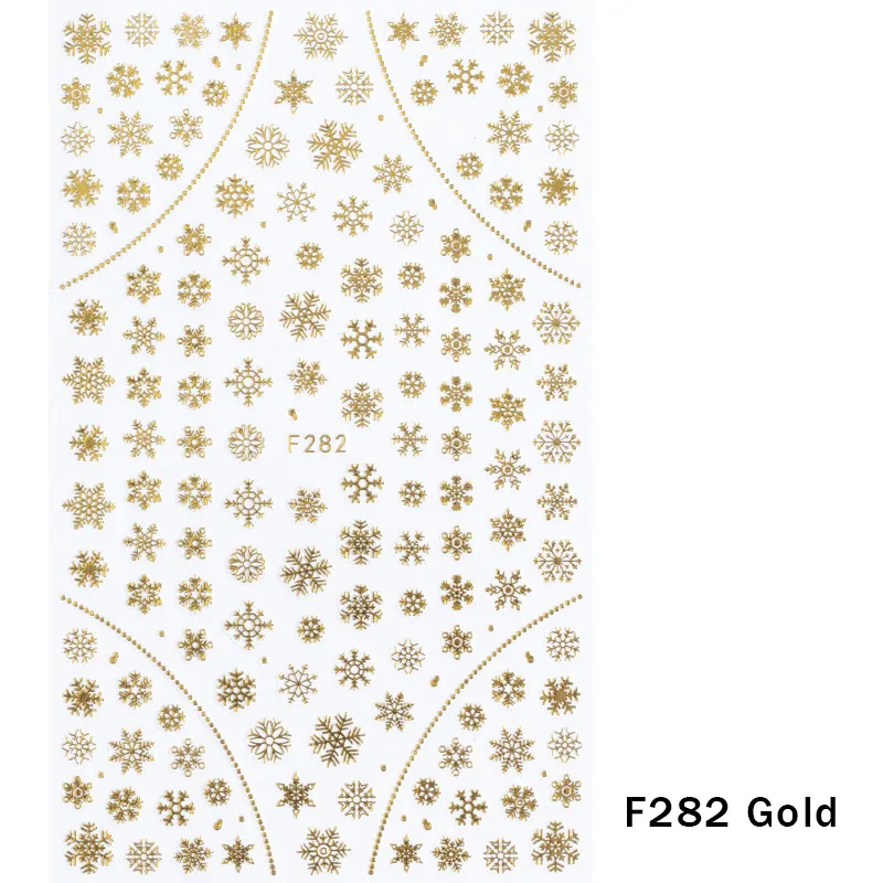 F282 Gold 1 шт рождественские наклейки для ногтей наклейки снежные хлопья рождественские обертывания Снеговик зимние украшения маникюрные инструменты слайдеры F281-284 - Цвет: F282 Gold