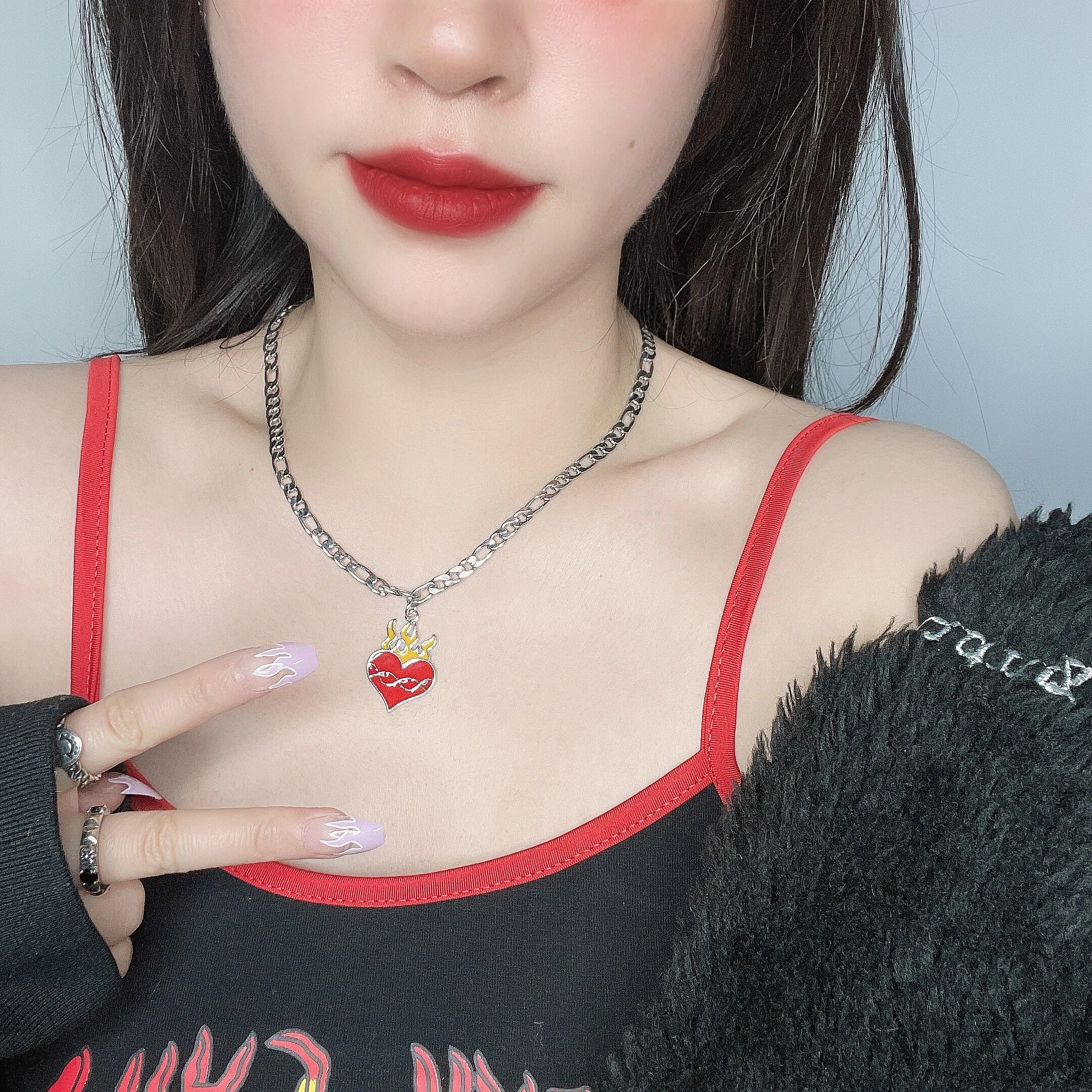 HUANZHI Новинка Хип хоп панк ожерелье с любовным сердцем Harajuku винтажное подвеской со