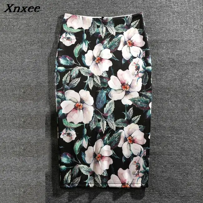 Женская юбка-карандаш с цветочным принтом до колена | одежда