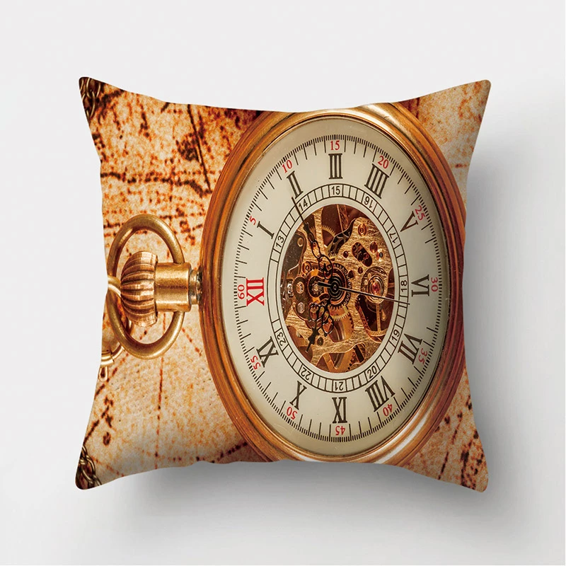 

Retro Compass Clock Pattern Decorative Cushion Pillowcase Polyester Cushion Cover Throw Pillow Sofa Decoration Pillowcover 40954