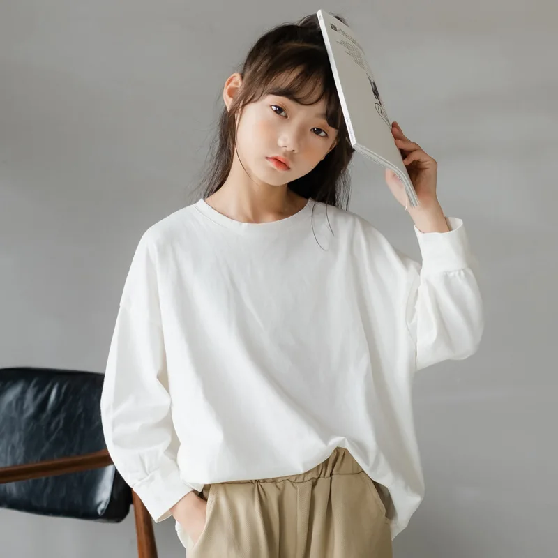 

Girls' T-shirt 2020 Fall/Winter Korean Mid-Long Loose T-shirt Casual Underwear All-match Top