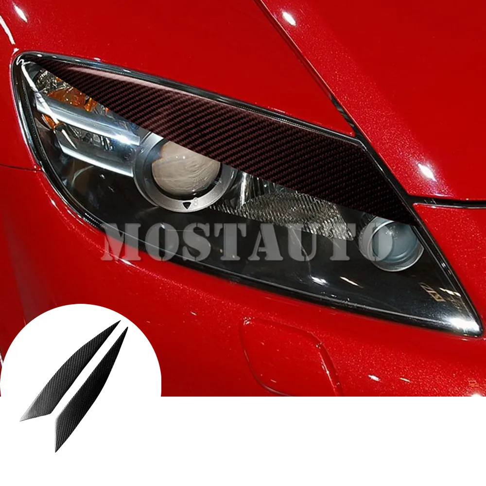 For Mazda RX-8 Coupe Real Carbon Fiber Exterior Headlight Cover Eyelid Eyebrow Trim 2003-2008 2pcs Car Accessories