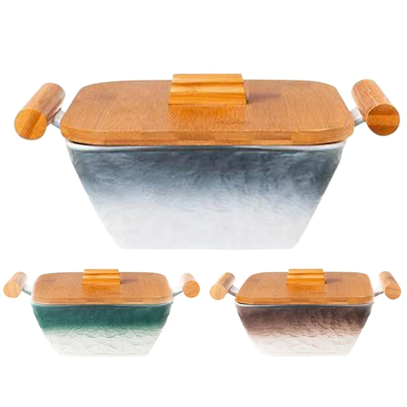 

Bamboo Wood Double Ear Anti-Scalding Soup Bowl 1100 ML Ceramic Bowl Noodle Bowl Salad Bowl With Wooden Lid