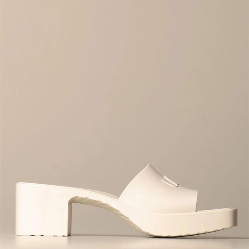 

fashion candy color open-toe square heel slippers summer ladies rubber slippers outer wear beach high heel jelly shoes