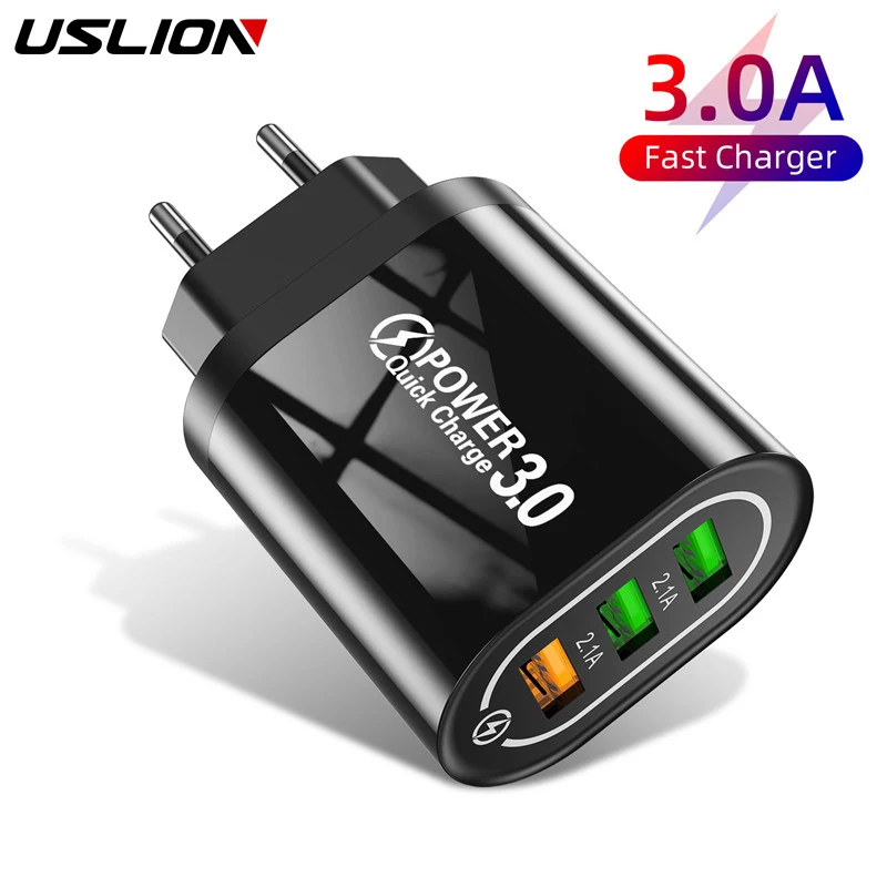 USLION 5V 3A USB зарядное устройство для iPhone X 8 7 3 порта быстрое настенное EU/US переходник
