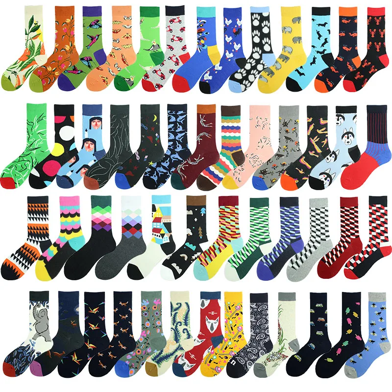 Для свадьбы из хлопка смешные мужские носки с цветочным рисунком птицы собаки