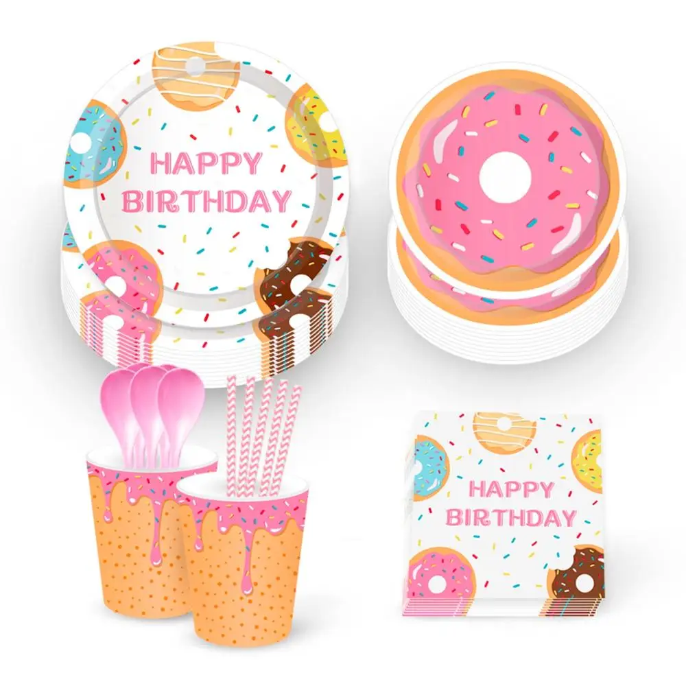 

PATIMATE Heart Donut Frame Donut Party Disposable Tableware Donut Plates Cups Napkins Wedding Decor Birthday Party Supplies