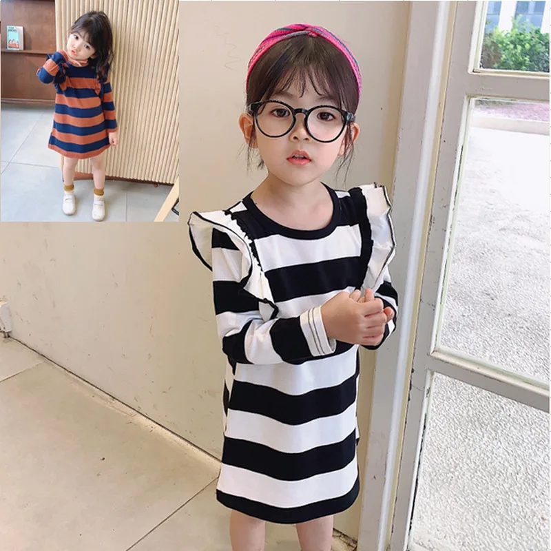 

New Arrival 2020 Spring Fashion Stripe Girls Dresses Baby Girls Elegant Dresses Cotton Kids Casual Dresses for Girls, #8481