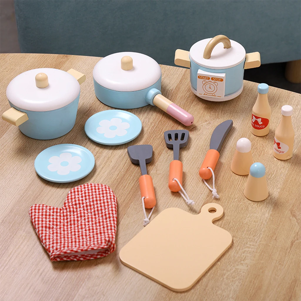 

14x Wooden Kitchen Playset Pretend Play Spatula Gloves Educational Toy