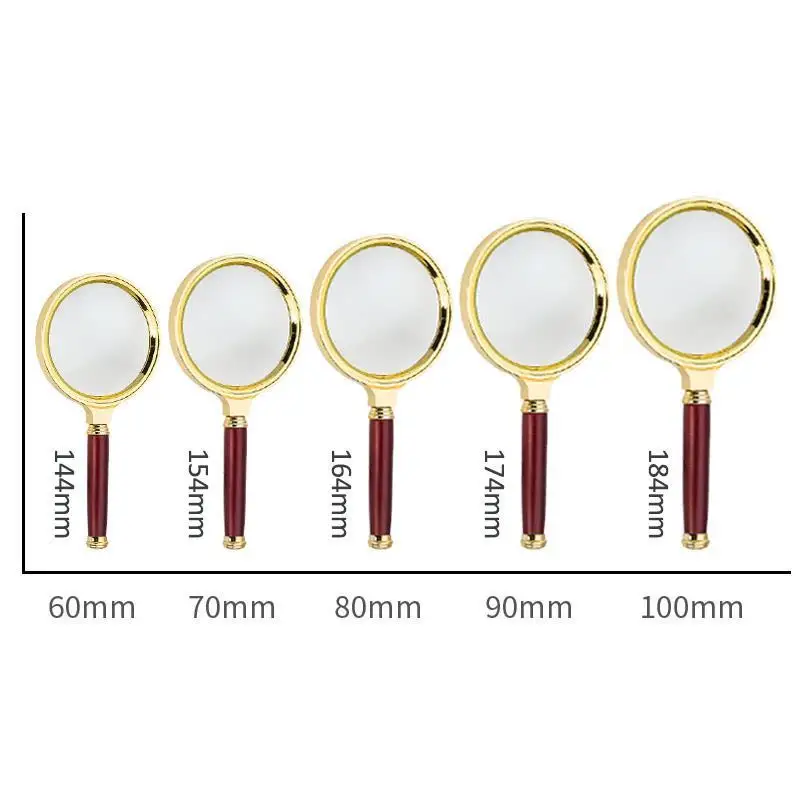 

Retro Magnifying Glass 10X Handheld 60mm/70mm/80mm/90mm/100mm Loupe Portable Magnifier For Jewelry Newspaper Reading Magnifier