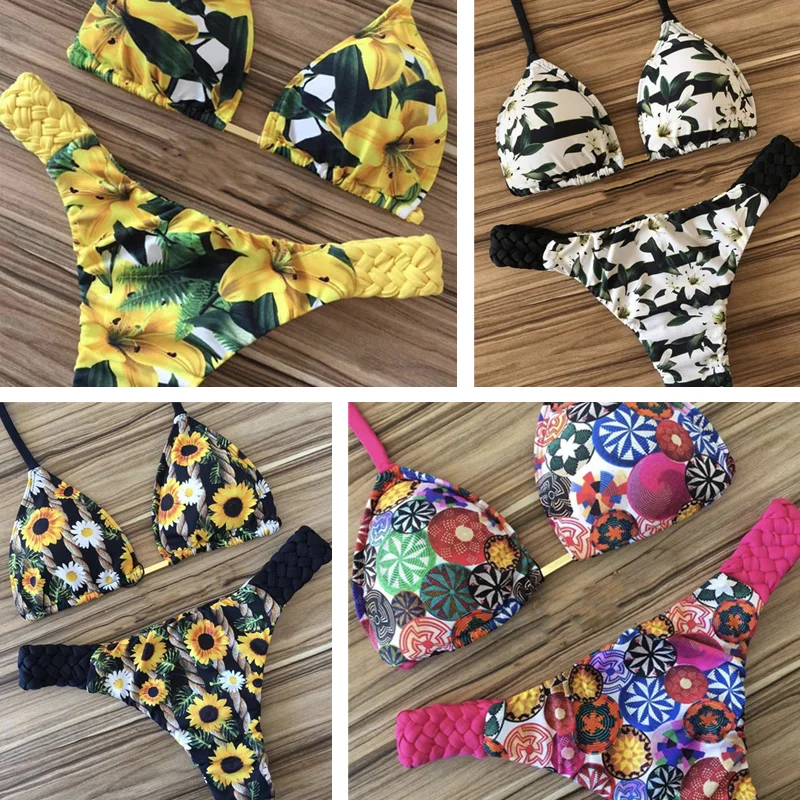 Новый комплект бикини с цветочным принтом летняя пляжная одежда ванны купальный
