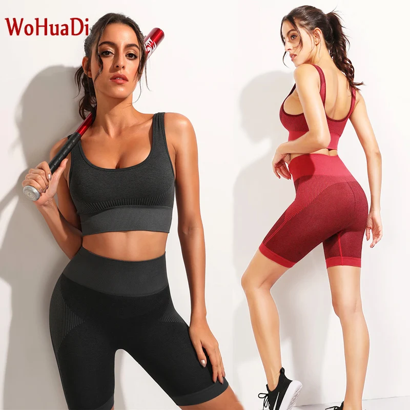 

WOHUADI Seamless Sport Bra Set Women Gym Workout Sexy deep U back Clothes Yoga Set Fitness Tights shorts Female athletic
