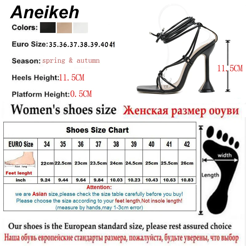 

Aneikeh Summer Woman Shoes Sandals Basic Pu Fashion Cross-tied Spike Heels Lace-Up Party Pumps size 35- 42 Black White Apricot