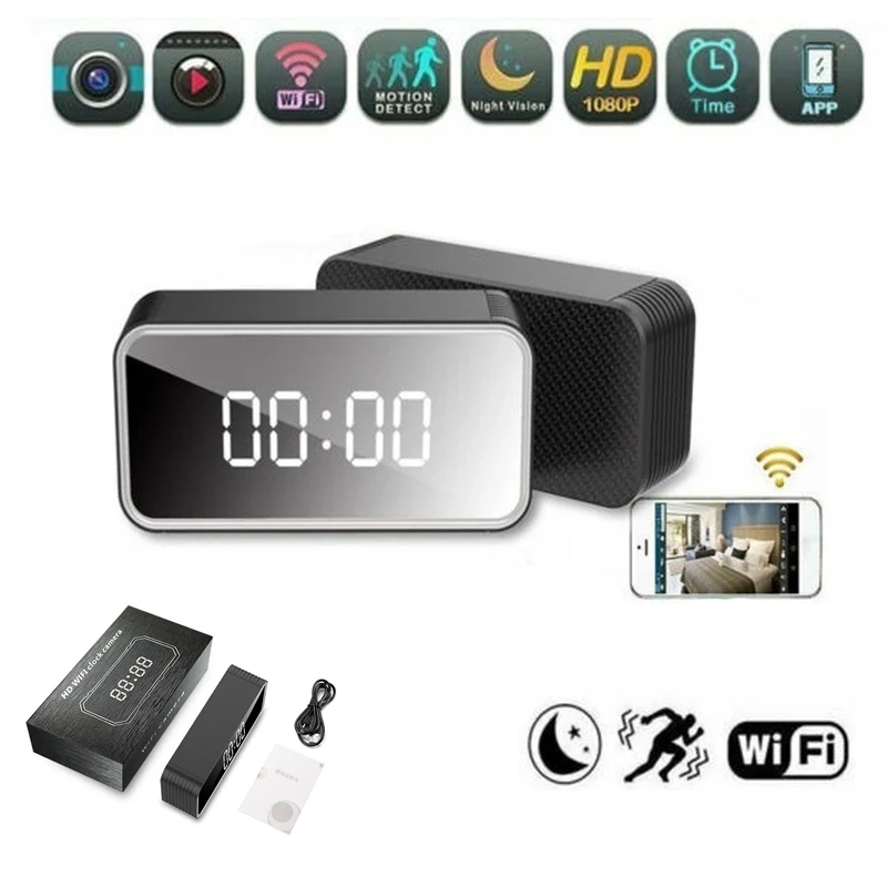 

HD 1080P Clock WiFi Camera Mini IP Home Security Camcorder P2P Night Vision Alarm Motion Remote CCTV Camcorders